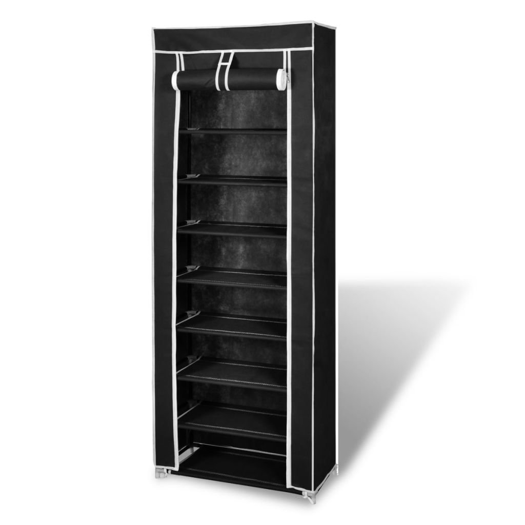 Zapatero de Tela con Cubierta Negro 57x29x162 cm Gabinete Organizador de Almacenamiento de Zapatos de Tela a Prueba de Polvo
