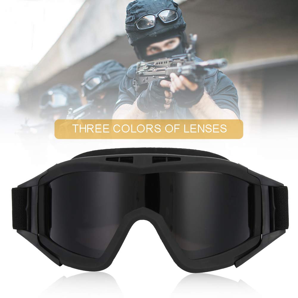 Alomejor Occhiali tattici Occhiali di protezione anti-appannamento anti-appannamento con 3 lenti di spettacolo di protezione per ciclismo guida paintball tattico softair sci (nero)