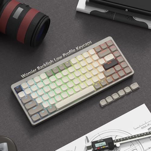 Image of Womier Low Profile Keycaps - Shine Through PBT Keycaps | 60 65 75 100 Percent, Mechanical Keyboard Keycaps for Cherry Gateron MX Switches Keyboard - Khaki Grey
