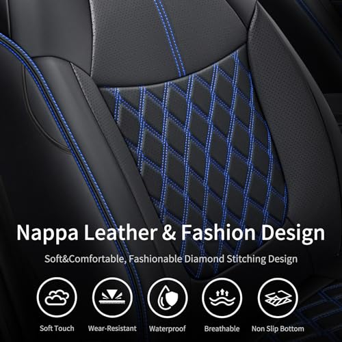 Image of Huidasource Front Car Seat Covers Fit for Toyota RAV4, Full Coverage Seat Protector Fit for 2019-2024 Toyota Rav4 XLE LE XLE Premium Limited(Not for Hybrid /Adventure /TRD Off-Road /Prime, Black&Blue)