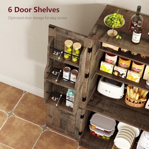 Image of TEENFON Storage Cabinet with 4 Doors, 43.3 inch H Farmhouse Kitchen Cabinet with 6 Door Shelves, Kitchen Storage Cabinets with Adjustable Shelves, for Living Room, Antique Oak