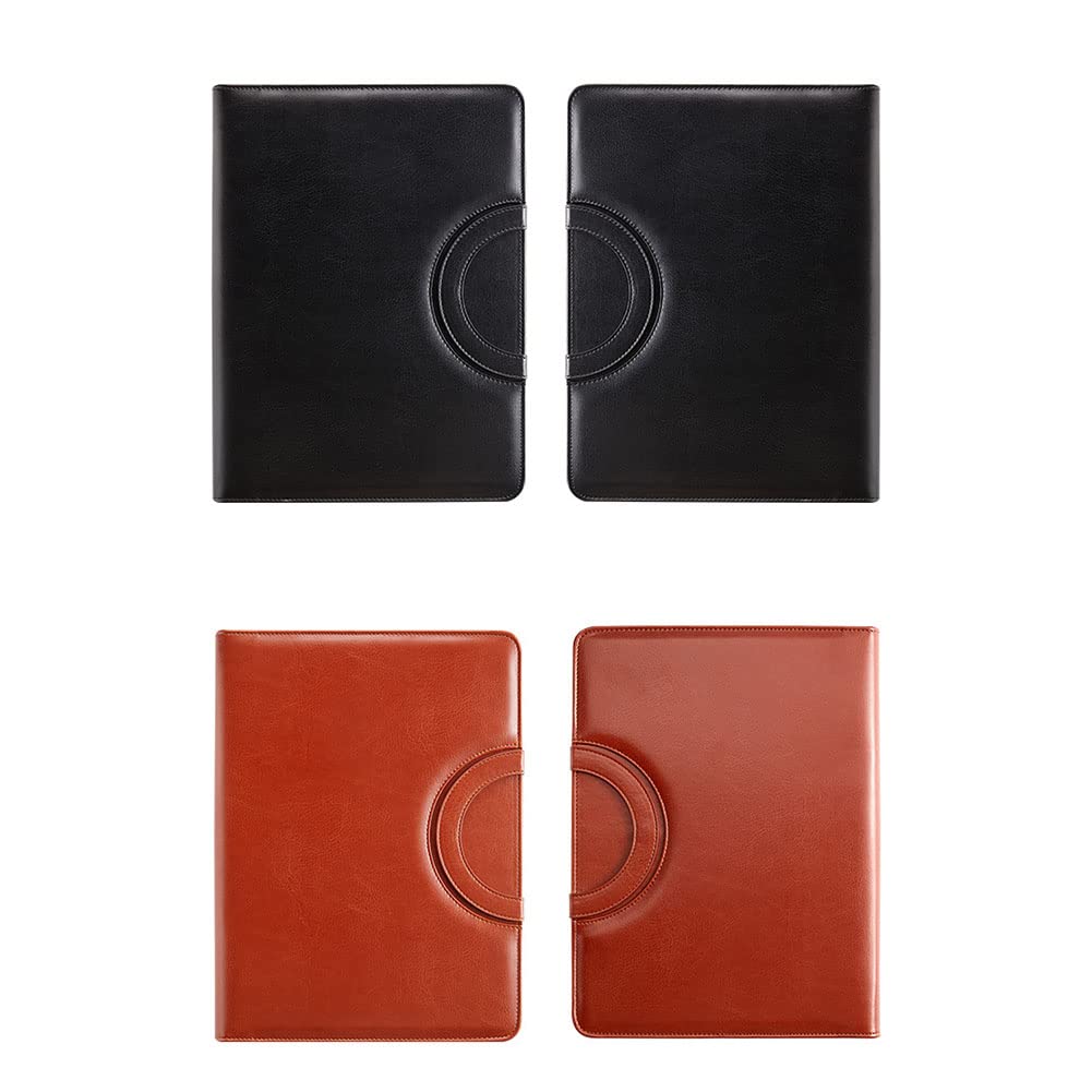Portefeuille en Cuir avec Fermeture éClair pour Femme/Homme, Porte-Documents D'Affaires avec PoignéE, Dossier de Bloc-Notes de ConféRence Noir