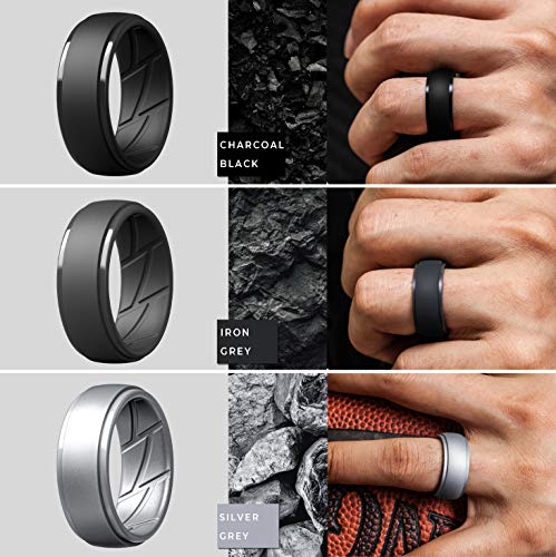 Thunderfit Silicone Ring Men, Breathable With Air Flow Grooves - 10Mm Wide - 2.5Mm Thick (Light Grey, Metallic Platinum, Brass, Black, Dark Grey, Grey Camo, Silver - Size 8.5-9(18.9Mm)) #TOP2
