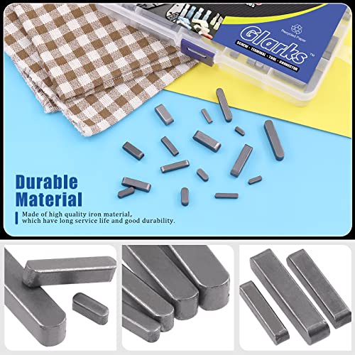 Glarks 140Pcs 16 Sizes Key Stock Keystock Assortment Kit, 8mm 10mm 12mm 16mm 20mm 25mm 30mm Smooth Round Ended Feather Key Parallel Drive Shaft Keys Set