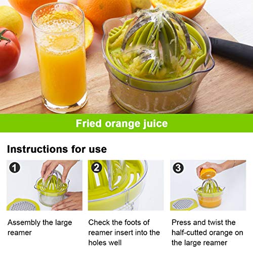 Green Lemon Manual Hand Squeezer - Citrus Orange Juicer Manual Hand Squeezer, with Built-in Measuring Cup and Extraction Egg Separator Ginger Grater, Anti-Slip Lid Rotation Reamer Lime Press, 12Ounce - Thumbnail 4