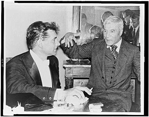 Photo: Boris Pasternak talking w/ Leonard Bernstein,dressing room after concert,Moscow