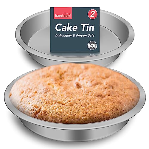 SOL 8 Inch Cake Tin Set of 2 for Baking 3.5cm Deep 8 Inch Round Cake Tin Stainless Steel Cake Tin...