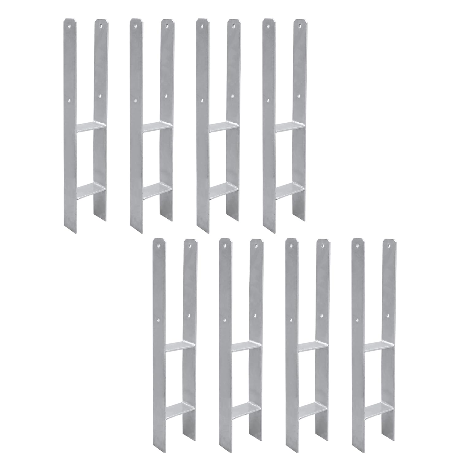 8x H-Pfostenanker 121 mm – H-Pfostenhalter für Zaun- und Holzpfosten, Robuste H-Anker für Gartenzaun, Carport, Pavillon und Holzbauprojekte (121 x 600 mm)