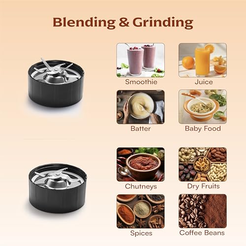 Image of Cookwell Bullet Mixer Grinder (Midnight Black, 3 Jars, 2 Blades)