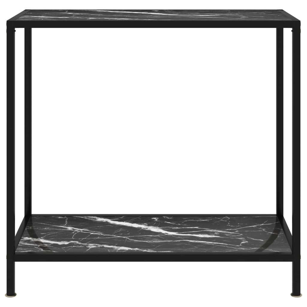 Stolik konsolowy czarny 80 x 35 x 75 cm ze szklanym blatem ze szkła hartowanego, wytrzymały stolik pomocniczy z malowaną proszkowo stalową ramą i dodatkową półką, łatwy do czyszczenia