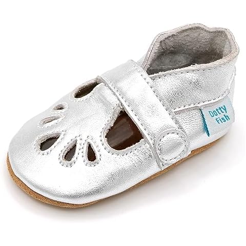 Dotty Fish Soft Leather T-Bar Shoes. Silver. Girls. 2-3 Years Cover