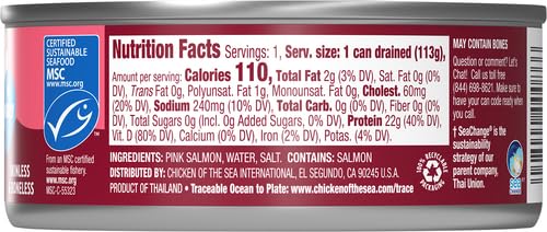 Chicken of the Sea Alaskan Pink Salmon in Water, 5 Ounce Can (Pack of 2), Wild Caught Canned Salmon, Skinless & Boneless image 2