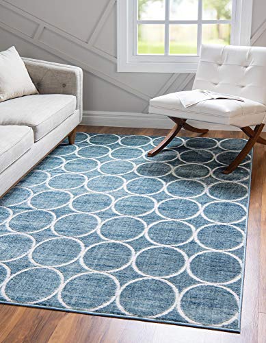 Rugs.com Lattice Trellis Collection Rug – 8 x 10 Blue Low-Pile Rug Perfect for Living Rooms, Large Dining Rooms, Open Floorplans