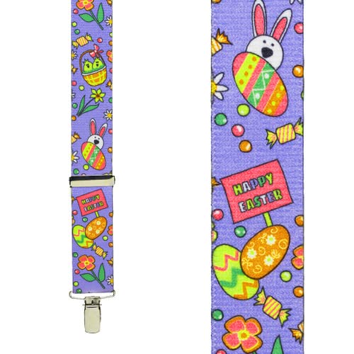 Suspender Store Novelty Easter Design Suspenders - 1.5-Inch Wide Elastic - X-Back - Clip - 54