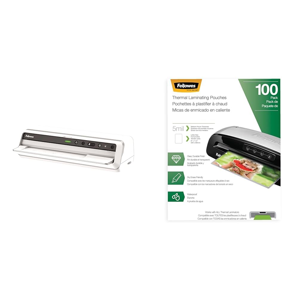 Fellowes Venus 2 Laminator With 100 Pouches Kit - 12.5" Throat, 30-60 Sec Warm-up, 5mil Letter Sheets