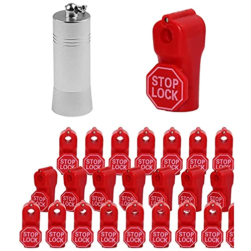 Clotho 100Pcs. Red Stop Sign Anti-Theft StopLock with Key - Retail 6mm Anti-Sweep Pegboard Peg Display Hook Security Stop Lock with Magnetic Remover Tool
