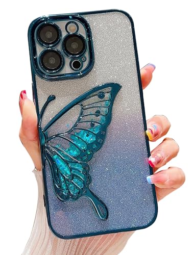 mobistyle Silicone Designed For iPhone 15 Pro Max Cover With Glitter Cute Butterfly Electroplating Design Back Cover Case For Women Teen Girls (Blue)- Best and cheap mobile covers in India