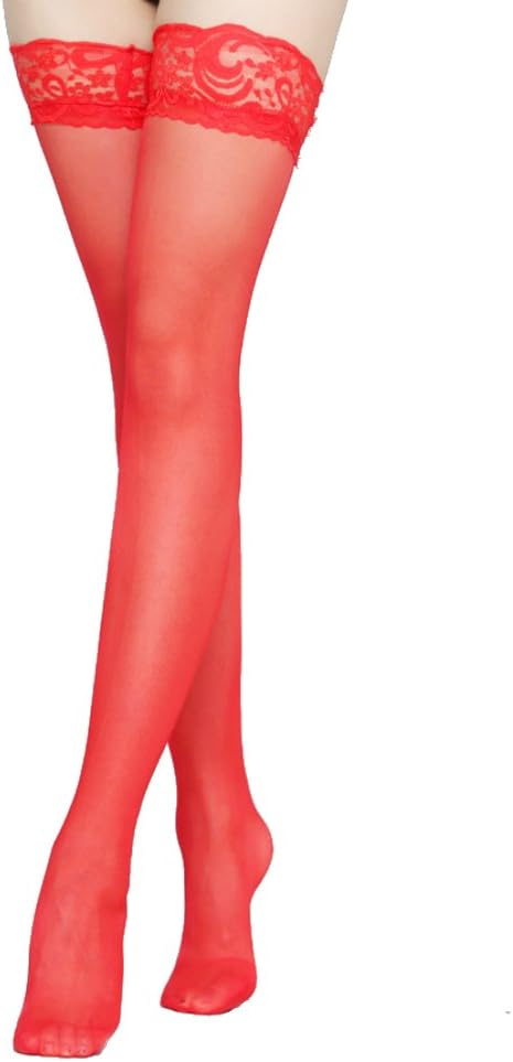 UsatisfyWomen's Sheer Silky Thigh Highs Stockings with Stay Up Silicone Lace Top