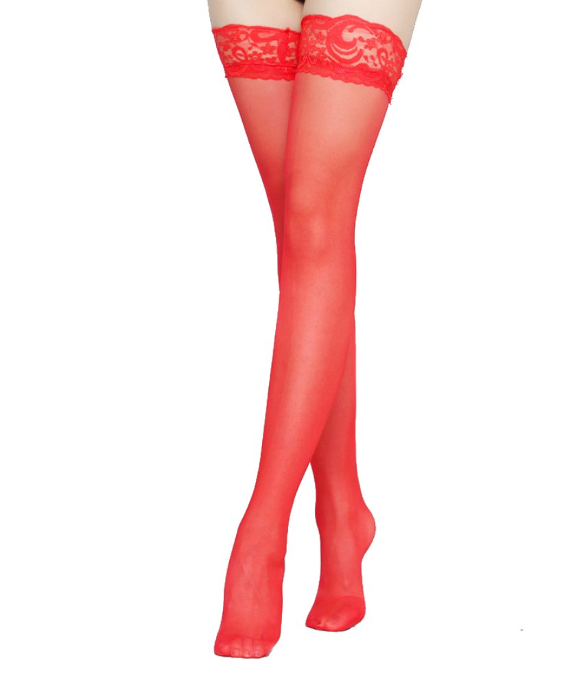 Women's Sheer Silky Thigh Highs Stockings with Stay Up Silicone Lace Top