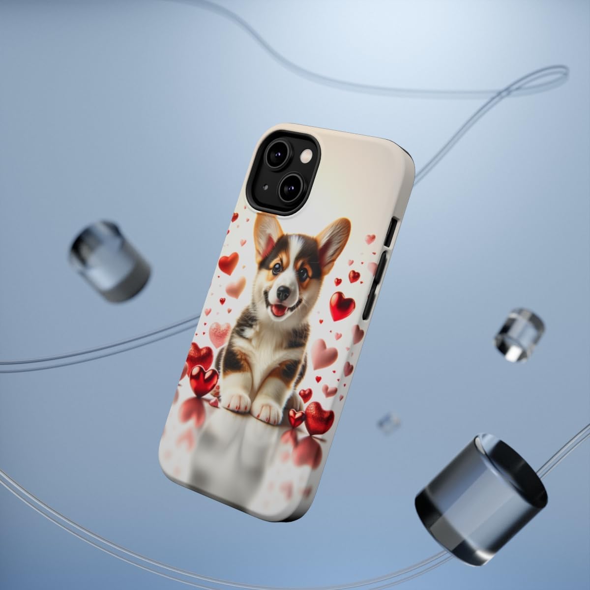 DistinctInk Tough Case for Apple iPhone 13 (6.1" Screen), Compatible with MagSafe Charging - Valentine's Day Cardigan Welsh Corgi Puppy Black