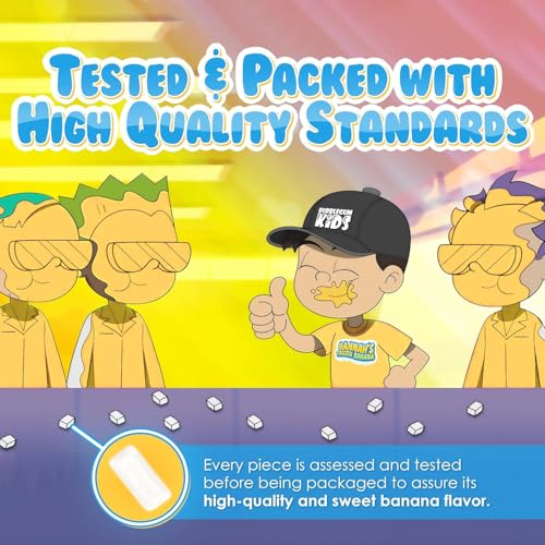 Image of Bubblegum Kids Hannah's Frozen Banana Sugar Free Gum | Sugarless Gum with Xylitol | Vegan, Peanut Free, Low Calorie Candy Alternative for Kids & Adults | Resealable Bag, 55 Pieces Per Pack, 3 Pack