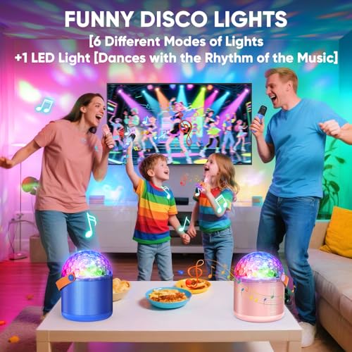 Image of Karaoke Machine for Kids, Birthday Gifts for Boys Ages 4 5 6 7 8 9 10, Microphone Toys for 3-12+ Year Old Kid, Portable Bluetooth Speaker and 2 Wireless Microphones with Disco Lights for Family Party