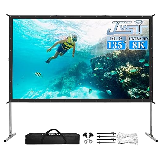 Projector Screen with Stand, Upgraded 3 Layers 135 inch 4K HD 16:9 Outdoor/Indoor Portable Front Projection Screen, Foldable Projection Screen with Carry Bag for Home Theater Backyard Movie