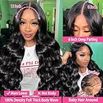 13x6 Body Wave Lace Front Wigs Human Hair Pre Plucked HD Transparent Lace Frontal Wigs Human Hair 180% Density Glueless Human Wigs with Baby Hair for Women 26 Inch - Image 5