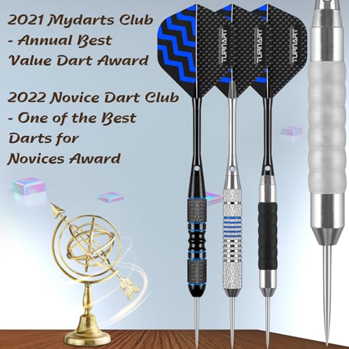 Turnart Dartpfeile mit Metallspitze, 12 Stück Profi Steeldarts mit Dart Case