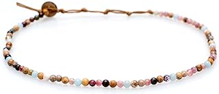 لوتس اند لونا عقد شاكرا طاقة علاجي 4 ملم مع احجار اليشم الحقيقية واللؤلؤ والكوارتز الوردي والجمشت وحجر القمر والحجر بدون كريمة للنساء