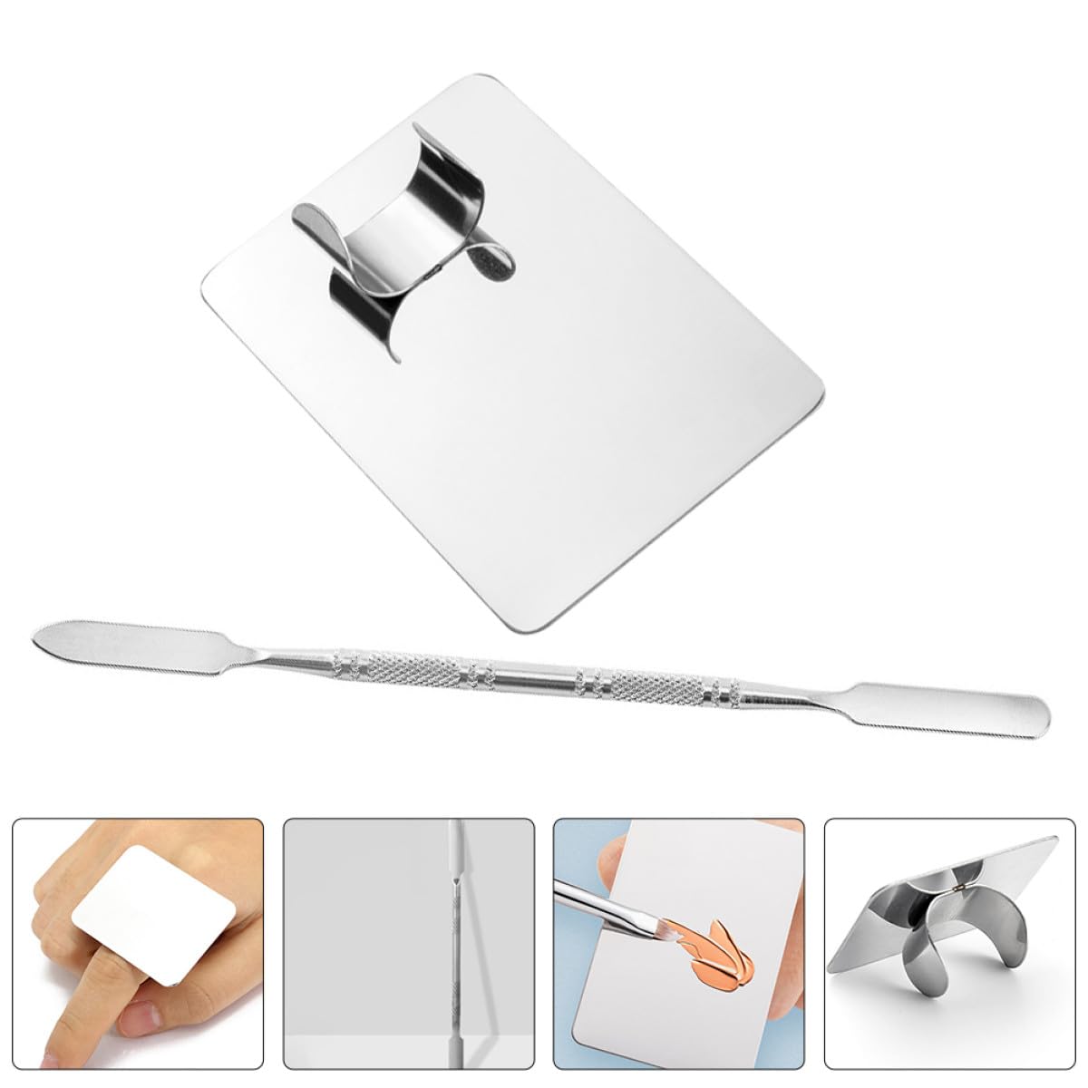 Set Palette per Trucco in Acciaio Inox con Spatole per Miscelare Pigmenti e Fondotinta, Tavolozza Cosmetica Professionale per Nail Art e Applicazione Make Up, per Truccatori