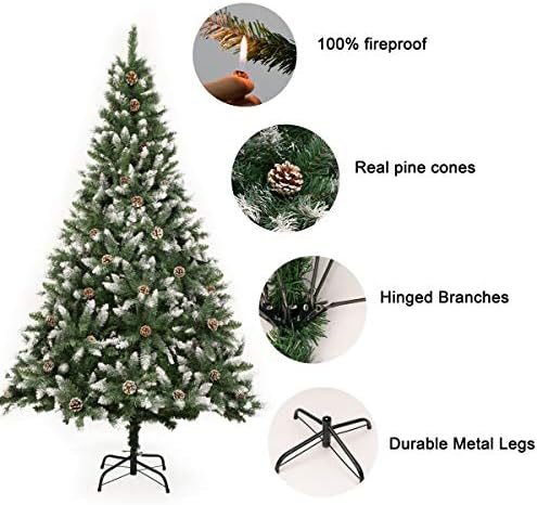 GIGALUMI 1.2m/4ft Fold-Out Artificial Christmas Tree Retractable Xmas Tree with snow and real pine cones Indoor Decoration Pine Tree