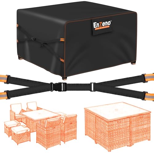 Enzeno Garden Furniture Cover With Air Vent,Waterproof Outdoor Patio rattan Table Chair Set Cover,New Upgrade 500D Heavy Duty Oxford cloth,Windproof,Cube/Square 110x110x74cm