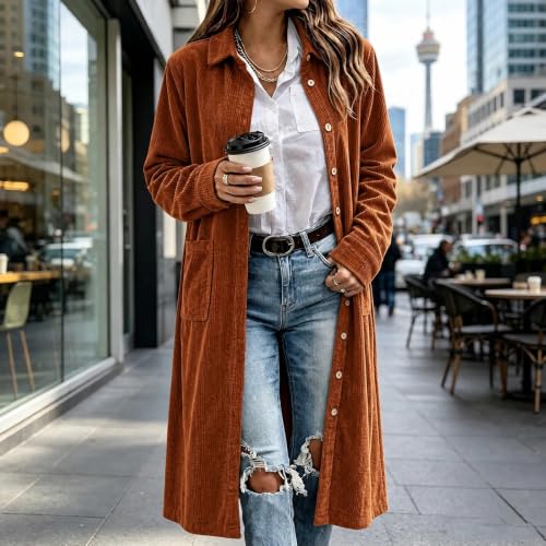 MaMiDay Women's Corduroy Shirt Button Down Long Jacket with Pockets - image 2