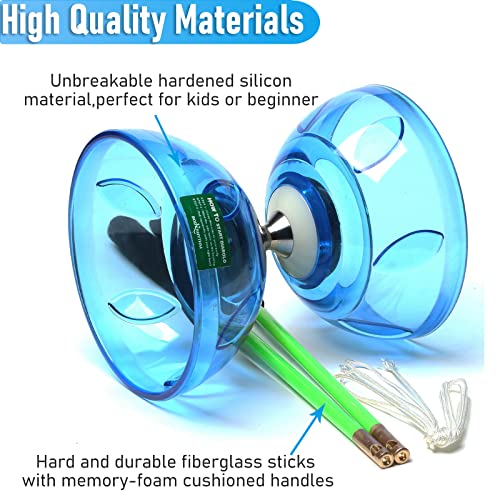 bodyrhythm five bearings chinese diabolo yoyo set with fiberglass sticks adjustable strings for all ages - best for fitness and tricks blue