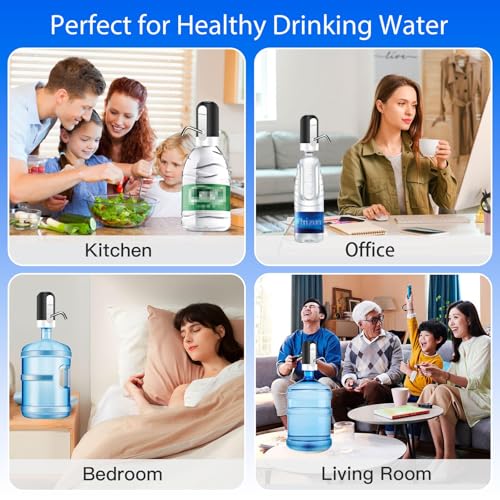 Image of Water Dispenser for 5 Gallon Bottle Portable Electric Water Pump with 3 Adapters USB-C Charging Battery Powered Automatic Drinking Water Dispenser for Camping, Travel, Office,Black