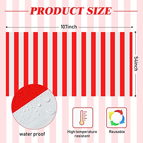 Batiyeer Red And White Striped Tablecloth Plastic Stripe Table Cover Carnival Circus Tablecloths Waterproof Rectangle Tablecloth For Holiday Party Picnic Decoration, 54 X 108 Inches (6 Pcs) #TOP1