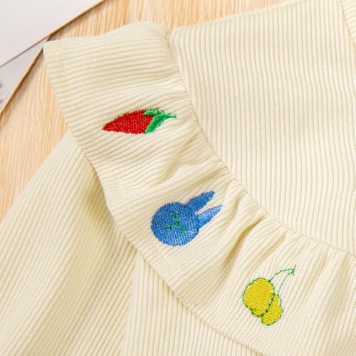 Baby Girl Fall Fruit Sweatshirt Top Ruffled Round Neck Letter Embroidery Pullover Top Long Sleeves Blouse 2-7Y3