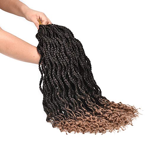 AliRobam 6Packs 18Inch 24Strands Curly Box Braids Crochet Braid Hair Ombre Kanekalon Synthetic 3S Goddess Box Crochet Braids Braiding Hair Extensions For African Braids (18Inch, M27)