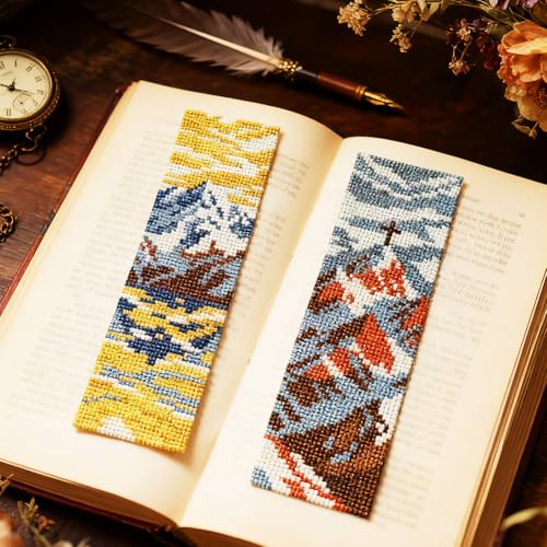 Image of ACRNIGHEET 6PCS Cross Stitch Bookmark Kit for Beginner Stamped Cross Stitch Kits for Adults Nordic Landscapes DIY Embroidery Bookmark Kits Needlepoint Kit with Instructions Craft Gift 8.5''x3'' 11CT