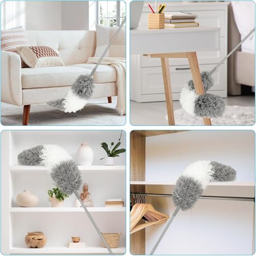 Image of Microfiber Feather Dusters for Cleaning, Duster with 100 inch Extension Pole, Cobweb Cleaner Duster Tools with 2 Microfiber Heads, Long Aluminum Telescoping Pole for Ceiling Fan Blinds Furniture Cars