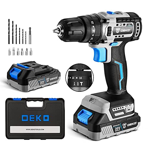 DEKO Akku Bohrschrauber 20 V - Akku Bohrschrauber Set - Bohrschrauber Klein mit 18+3 Nm - Bohrschrauber Akku, inkl…