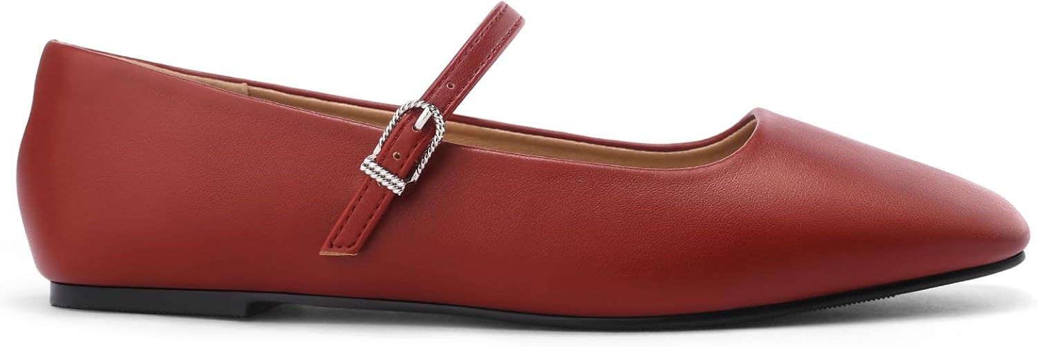 Womens Ballet Mary Jane Flats Shoes Adjustable Strap Square Closed Toe Chic Footwear with Latex Insole - Image 4