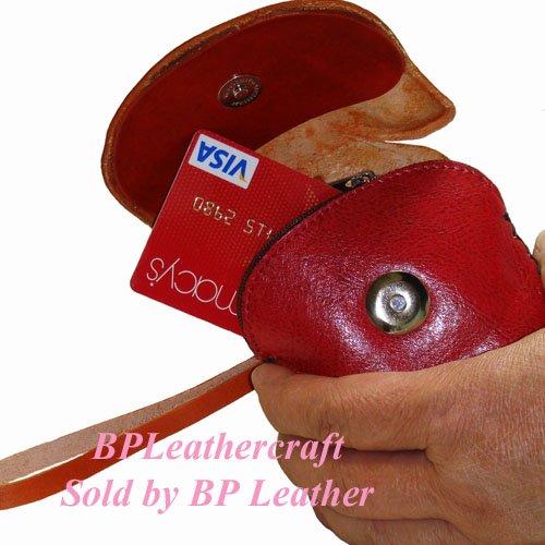 A Unique Design, Genuine Leather Wristlet Change Purse, Big Eye Beauty Kitty Face Cover, Zipper Closure. #TOP2