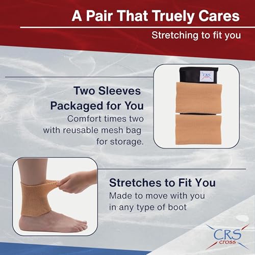 CRS Cross Ankle Gel Sleeves. One Pair of Premium Padded Skate Socks to Cushion and Protect Ankle, Foot and Leg for Figure Skating, Ice Hockey, Roller, Inline Skates. Riding or Ski Boots. (Tan)