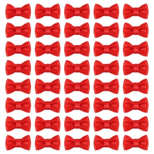 sourcing map 50 mini lazos de cinta de satén de 0.8 pulgadas, para manualidades, costura, boda, fiesta de cumpleaños, color rojo oscuro