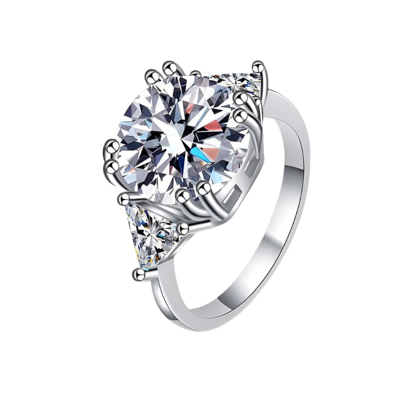 Moissanite Tri-stone Engagement Ring | Lab Grown 5.0ct Diamond & Rhodium Plated Ring | Sterling Silver Rings for Women | Engagement Rings for Women | Promise Wedding Bands | Non Tarnish Bands