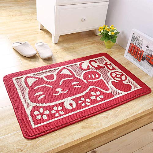 ZZDXW Felpudo Entrada Casa Gato Rojo De La Suerte Felpudo Antideslizante,Felpudo Exterior Lavable a Máquina Alfombra Entrada Absorbente Felpudos Desinfectantes para Pasillo,Cocina, Jardín(40x60cm)