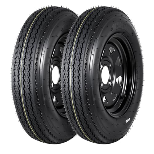 2-Pack Trailer Tire On Rim 5.30-12 530-12 5.30x12 Trailer Tires and 4 Lug on 4 in PCD 12 in Wheels Load Range C 6PR Black