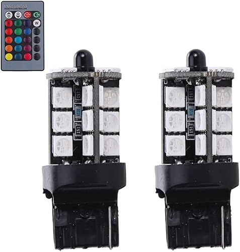 1797 Bombilla LED RGB 7440 T20, color ámbar, blanco, rojo, multicolor, 16 luces de freno que cambian de color, señal de giro, cola inversa, luz